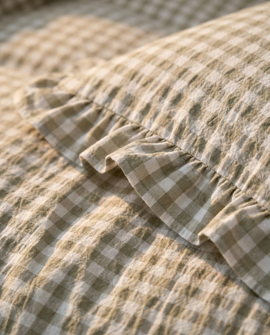 Macro of the sage crinkled seersucker weave